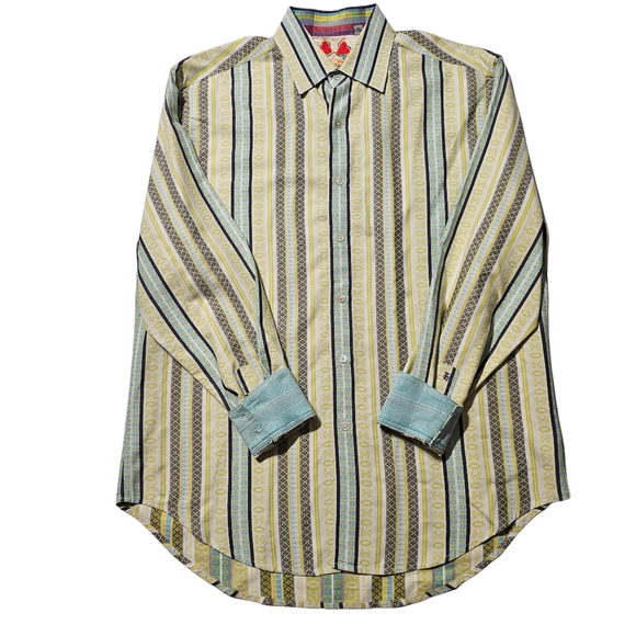 Robert Graham Mens Large Long Sleeve Button Front Shirt Stripes Flip Cuff - Picture 2 of 8